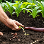 Healthy Soil & Abundant Crops**

> Prompt: Lush vegetable garden with vibrant green plants, rich dark soil, and close-up view of earthworms. A farmer is inspecting the garden with a satisfied expression. Focus on the healthy ecosystem.

**