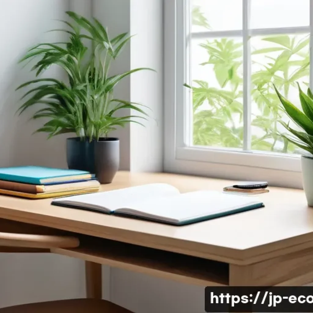 친환경농업기술자 자격증 준비 팁 - A modern Japanese study space designed for focused exam preparation, featuring a clean wooden desk w...