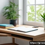 친환경농업기술자 자격증 준비 팁 - A modern Japanese study space designed for focused exam preparation, featuring a clean wooden desk w...