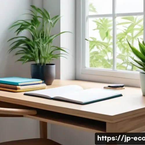 친환경농업기술자 자격증 준비 팁 - A modern Japanese study space designed for focused exam preparation, featuring a clean wooden desk w...
