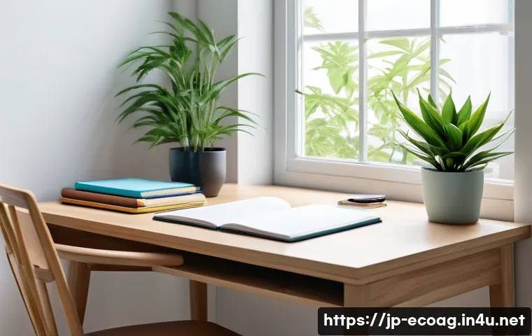 친환경농업기술자 자격증 준비 팁 - A modern Japanese study space designed for focused exam preparation, featuring a clean wooden desk w...